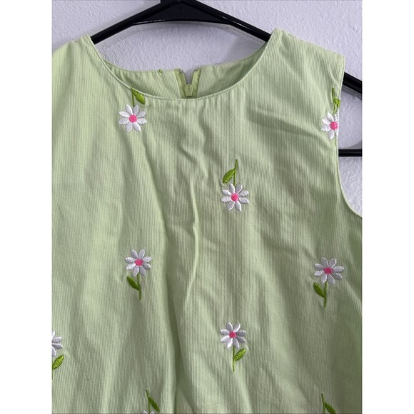 Vtg Lilly Pulitzer Dress Kids 7 Green Embroidered Floral Daisy Sleeveless Spring - Picture 2 of 11